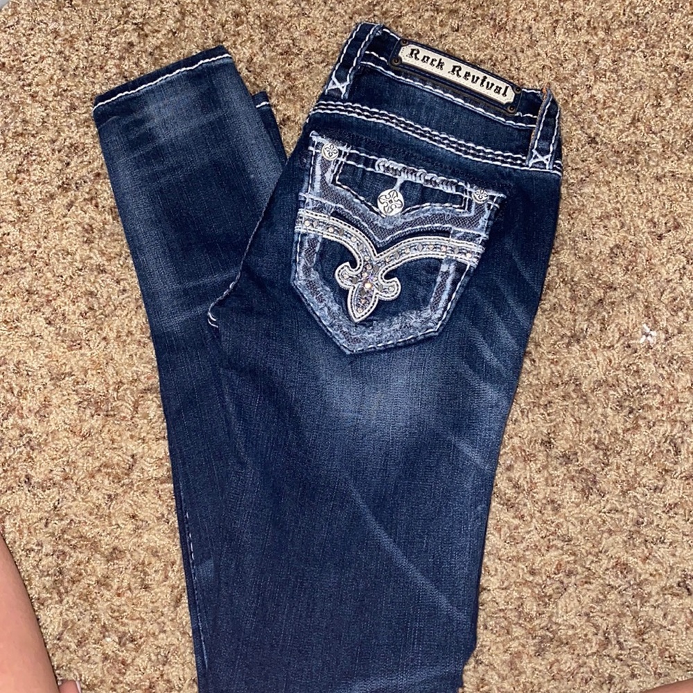 Women’s dark wash rock revival skinny jeans